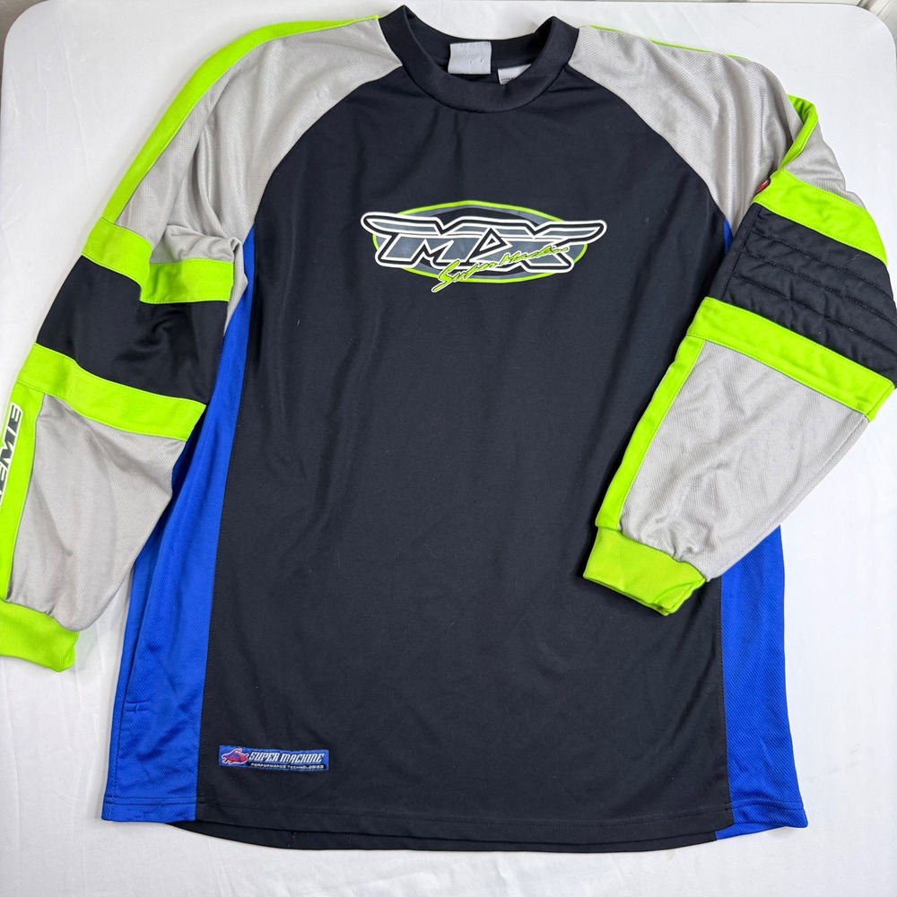 Athletic Works Super Machine Motocross Jersey Mens Large Black Neon Padded Elbow